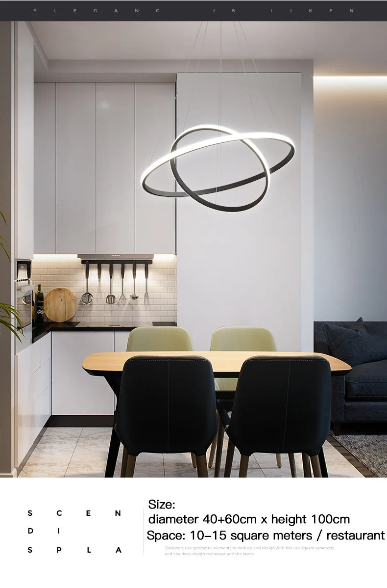 Pendant Light - Modern Pendant Lamp Led Rings Chandelier Black Loft Indoor Fixture SW-36210456 - SWEET-LIGHTS