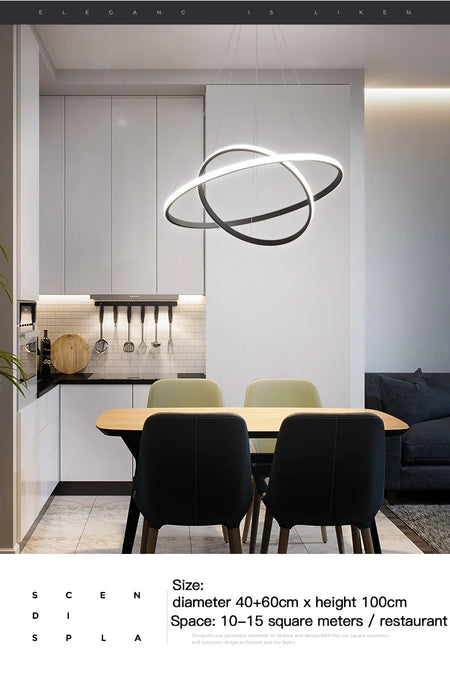 Pendant Light - Modern Pendant Lamp Led Rings Chandelier Black Loft Indoor Fixture SW-36210456 - SWEET-LIGHTS