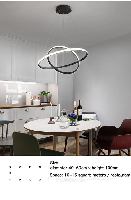 Pendant Light - Modern Pendant Lamp Led Rings Chandelier Black Loft Indoor Fixture SW-36210456 - SWEET-LIGHTS