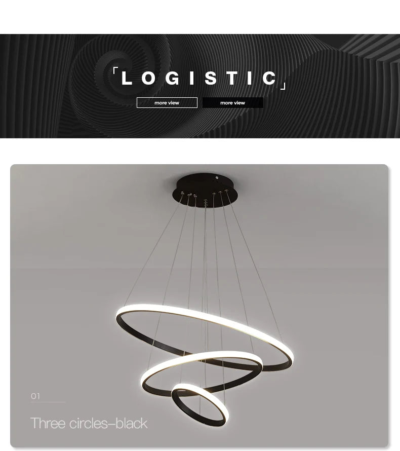 Pendant Light - Modern Pendant Lamp Led Rings Chandelier Black Loft Indoor Fixture SW-36210456 - SWEET-LIGHTS