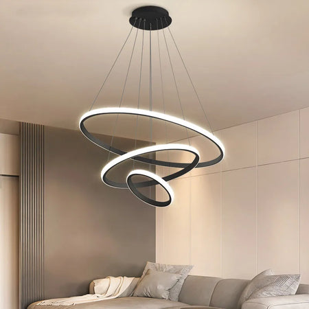 Pendant Light - Modern Pendant Lamp Led Rings Chandelier Black Loft Indoor Fixture SW-36210456 - SWEET-LIGHTS