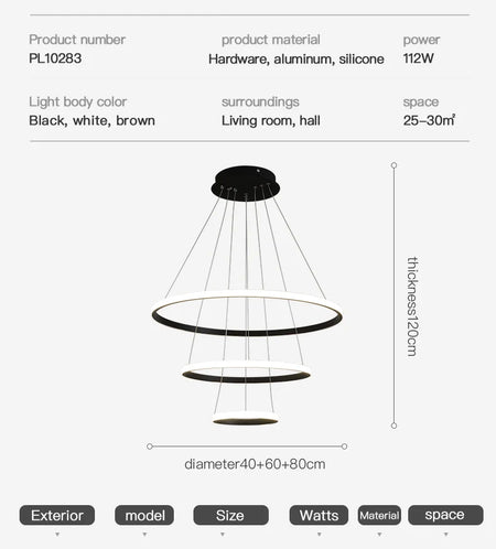 Pendant Light - Modern Pendant Lamp Led Rings Chandelier Black Loft Indoor Fixture SW-36210456 - SWEET-LIGHTS