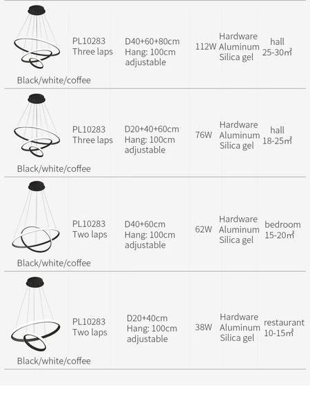 Pendant Light - Modern Pendant Lamp Led Rings Chandelier Black Loft Indoor Fixture SW-36210456 - SWEET-LIGHTS