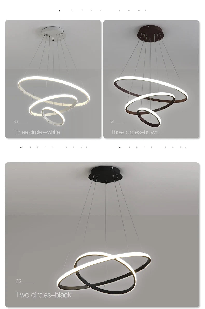 Pendant Light - Modern Pendant Lamp Led Rings Chandelier Black Loft Indoor Fixture SW-36210456 - SWEET-LIGHTS