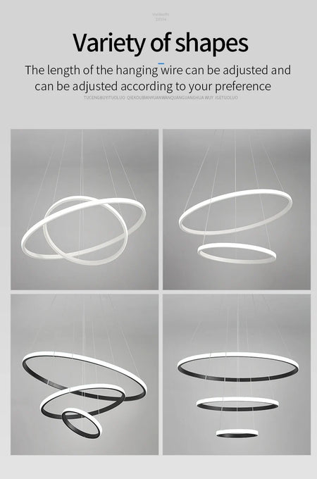 Pendant Light - Modern Pendant Lamp Led Rings Chandelier Black Loft Indoor Fixture SW-36210456 - SWEET-LIGHTS