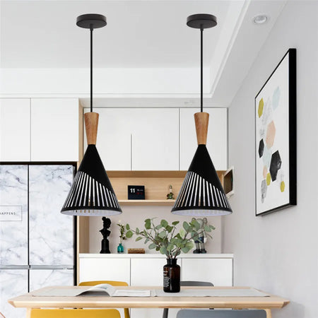 Pendant Light - Modern Hanging Wood Aluminium E27 for Dining Room Black Decor SW-36210345 - SWEET-LIGHTS