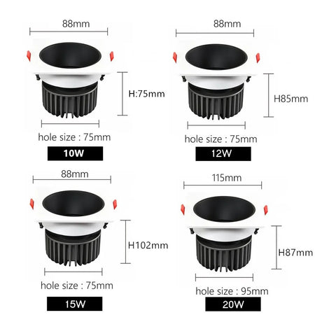 Spotlight - Anti Glare Led Downlight Dimmable Recessed Ceiling Light 7W 12W 15W AC85-265V SW-36214057 - SWEET-LIGHTS