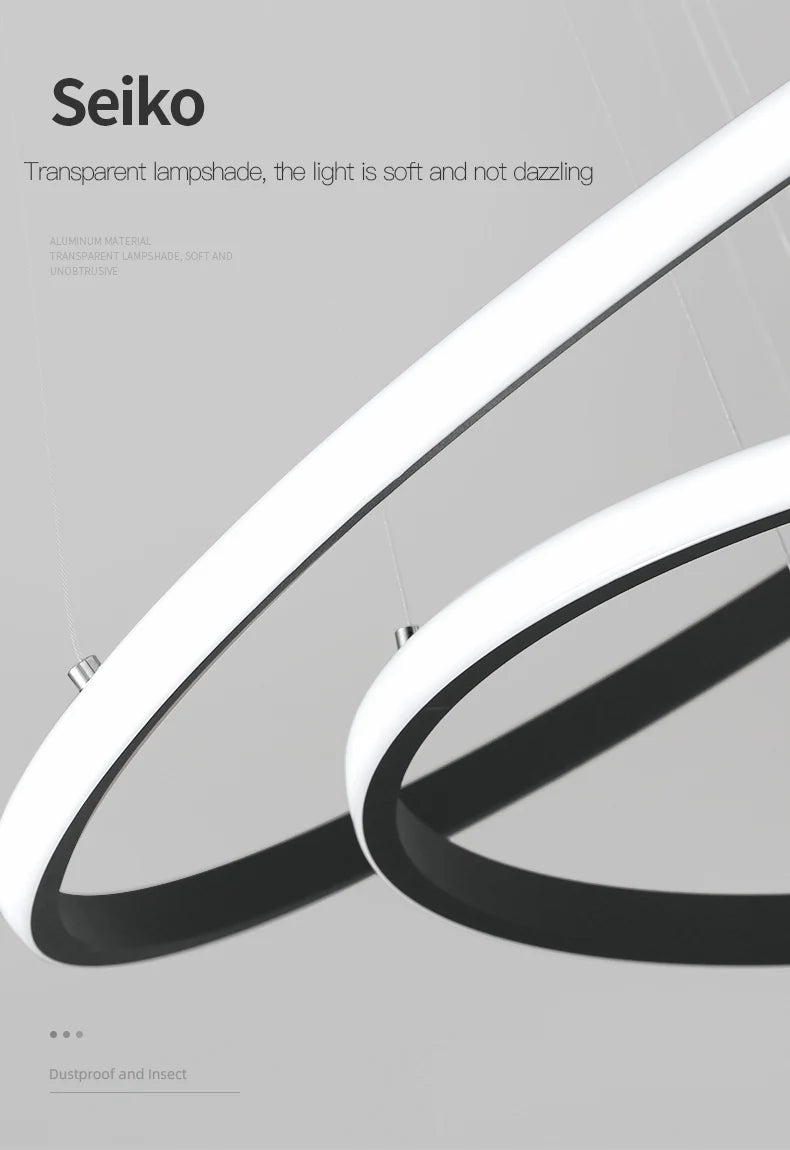 Pendant Light - Modern Pendant Lamp Led Rings Chandelier Black Loft Indoor Fixture SW-36210456 - SWEET-LIGHTS