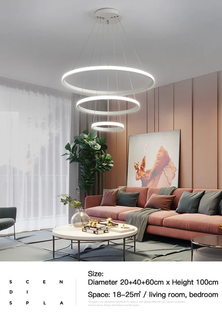 Pendant Light - Modern Pendant Lamp Led Rings Chandelier Black Loft Indoor Fixture SW-36210456 - SWEET-LIGHTS