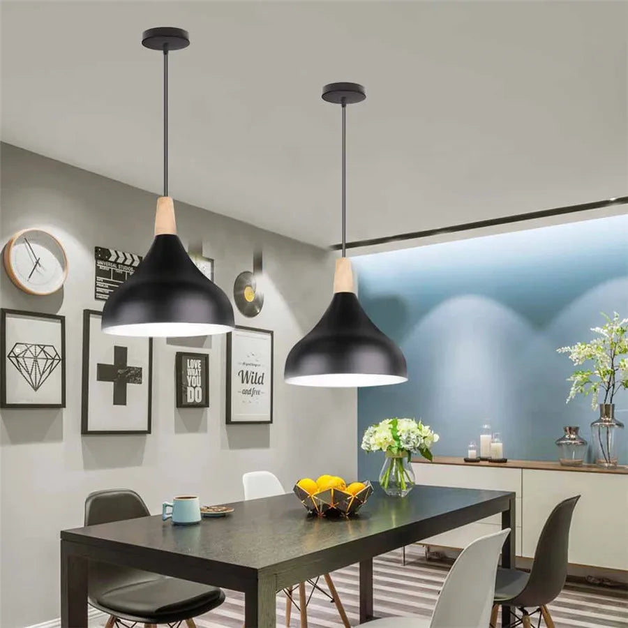 Pendant Light - Modern Hanging Wood Aluminium E27 for Dining Room Black Decor SW-36210345 - SWEET-LIGHTS