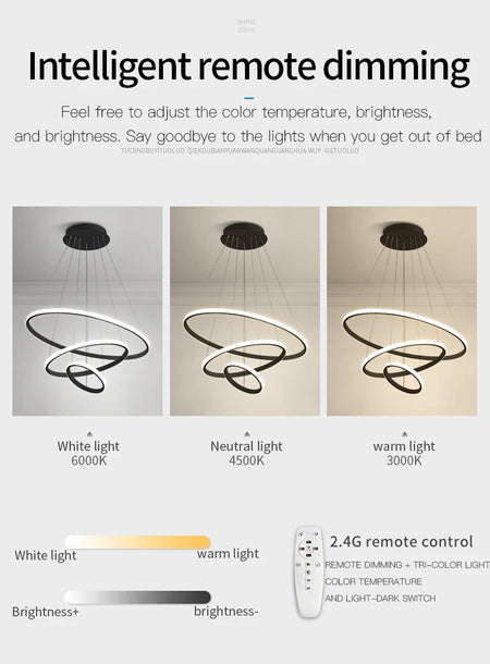Pendant Light - Modern Pendant Lamp Led Rings Chandelier Black Loft Indoor Fixture SW-36210456 - SWEET-LIGHTS
