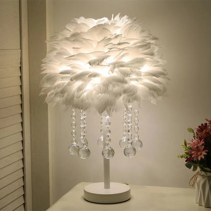 Table Lamp - Feimefeiyou Modern Feather Crystal for Bedroom SW-36210578 - SWEET-LIGHTS