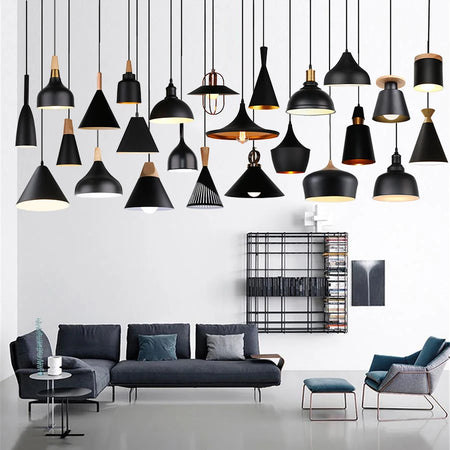 Pendant Light - Modern Hanging Wood Aluminium E27 for Dining Room Black Decor SW-36210345 - SWEET-LIGHTS