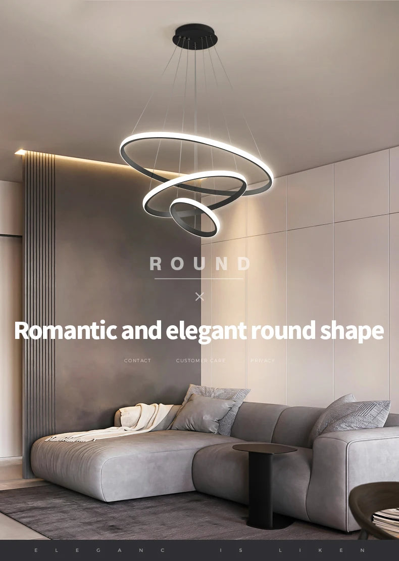 Pendant Light - Modern Pendant Lamp Led Rings Chandelier Black Loft Indoor Fixture SW-36210456 - SWEET-LIGHTS