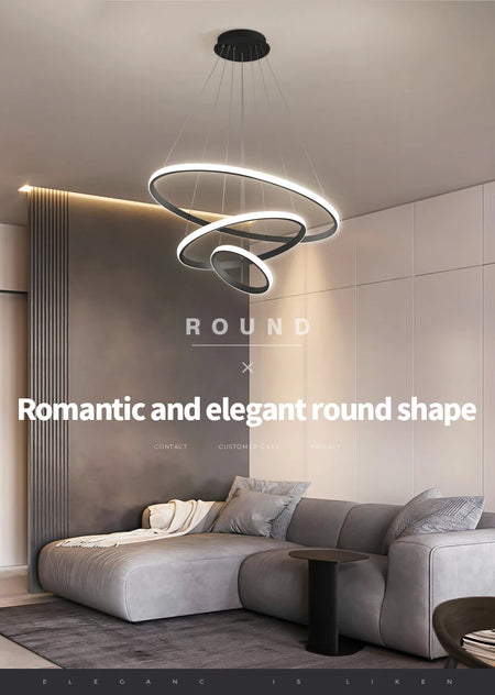 Pendant Light - Modern Pendant Lamp Led Rings Chandelier Black Loft Indoor Fixture SW-36210456 - SWEET-LIGHTS