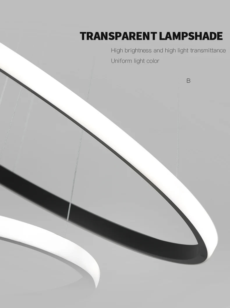 Pendant Light - Modern Pendant Lamp Led Rings Chandelier Black Loft Indoor Fixture SW-36210456 - SWEET-LIGHTS