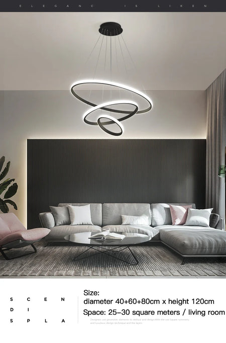 Pendant Light - Modern Pendant Lamp Led Rings Chandelier Black Loft Indoor Fixture SW-36210456 - SWEET-LIGHTS