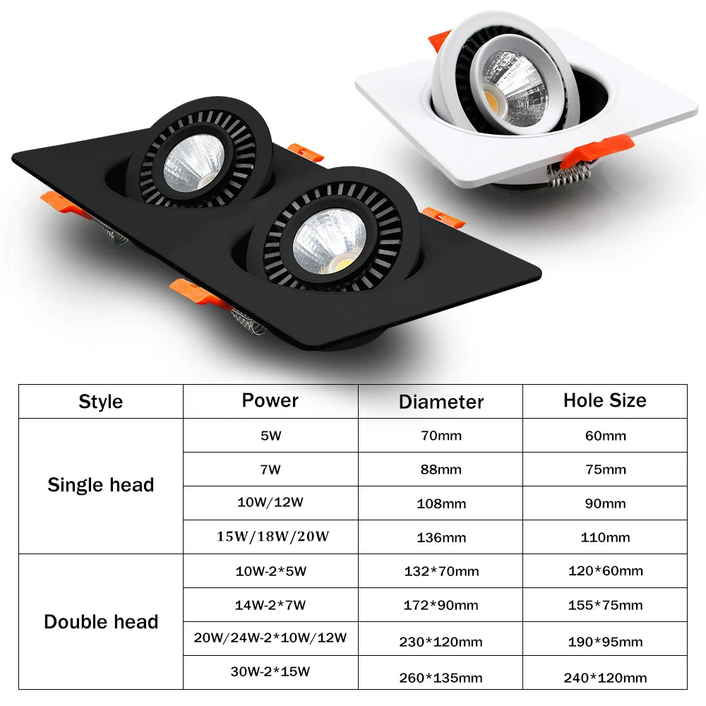 Spotlight - 360 Angle Rotatable LED COB Recessed Downlight 10W 14W 20W 24W Ceiling Spot Light AC 220V SW-36210345 - SWEET-LIGHTS