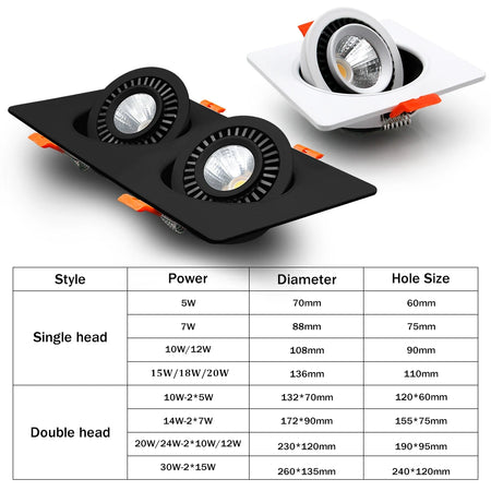 Spotlight - 360 Angle Rotatable LED COB Recessed Downlight 10W 14W 20W 24W Ceiling Spot Light AC 220V SW-36210345 - SWEET-LIGHTS