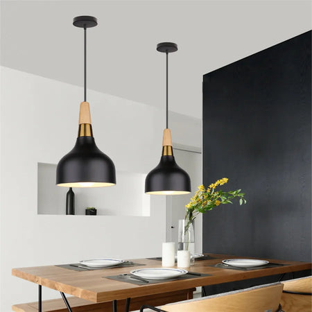 Pendant Light - Modern Hanging Wood Aluminium E27 for Dining Room Black Decor SW-36210345 - SWEET-LIGHTS