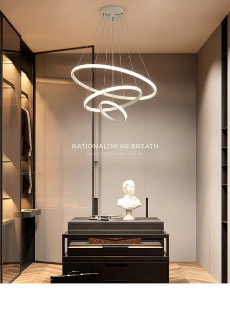 Pendant Light - Modern Pendant Lamp Led Rings Chandelier Black Loft Indoor Fixture SW-36210456 - SWEET-LIGHTS
