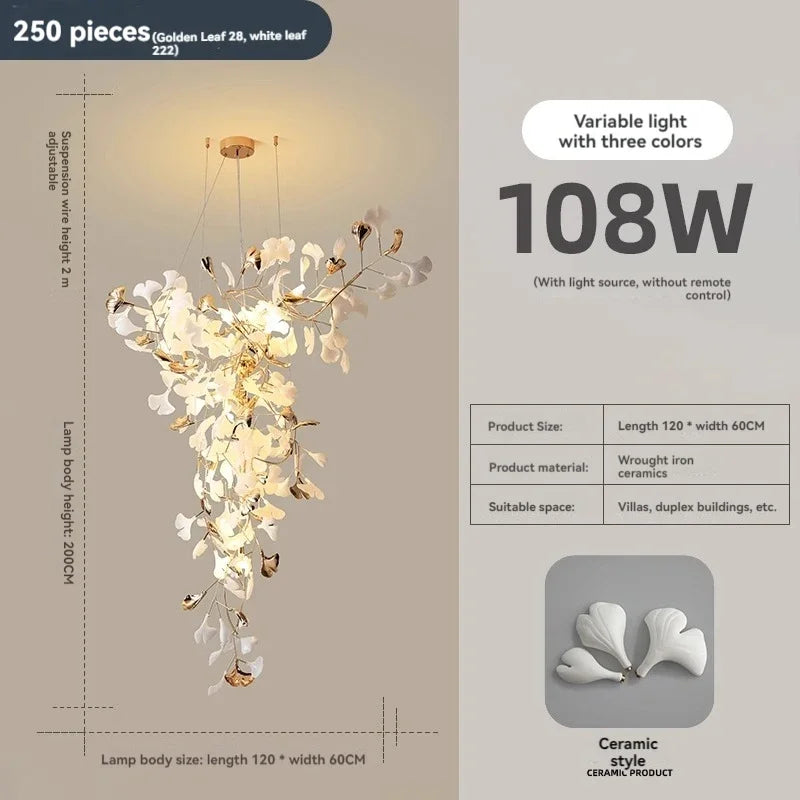Chandelier - NEW Luxury Staircase Ginkgo Leaf Pendant Lighting SW-36210347 - SWEET-LIGHTS