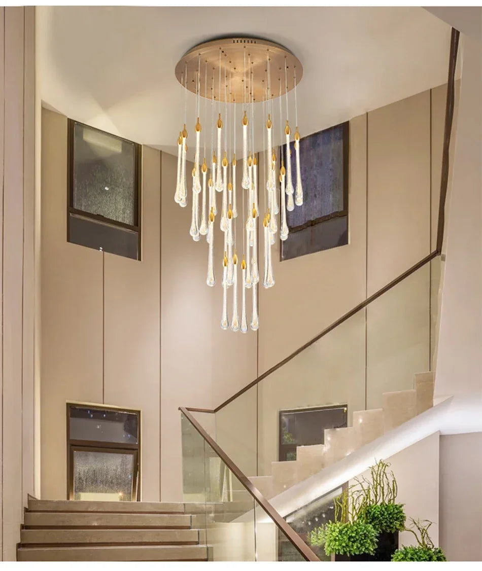 Chandelier - Modern Crystal LED Chandelier Gold Long Stair Fixtures SW-36210354 - SWEET-LIGHTS