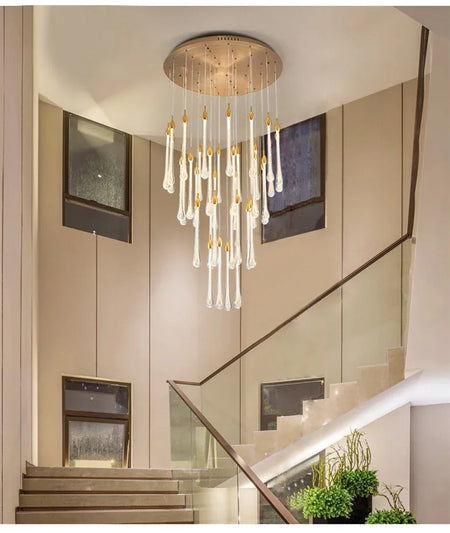 Chandelier - Modern Crystal LED Chandelier Gold Long Stair Fixtures SW-36210354 - SWEET-LIGHTS