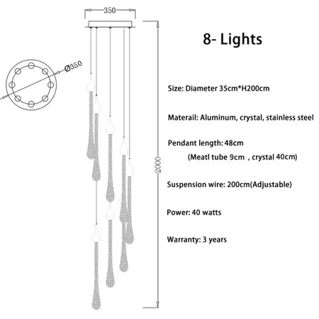 Chandelier - Modern Crystal LED Chandelier Gold Long Stair Fixtures SW-36210354 - SWEET-LIGHTS