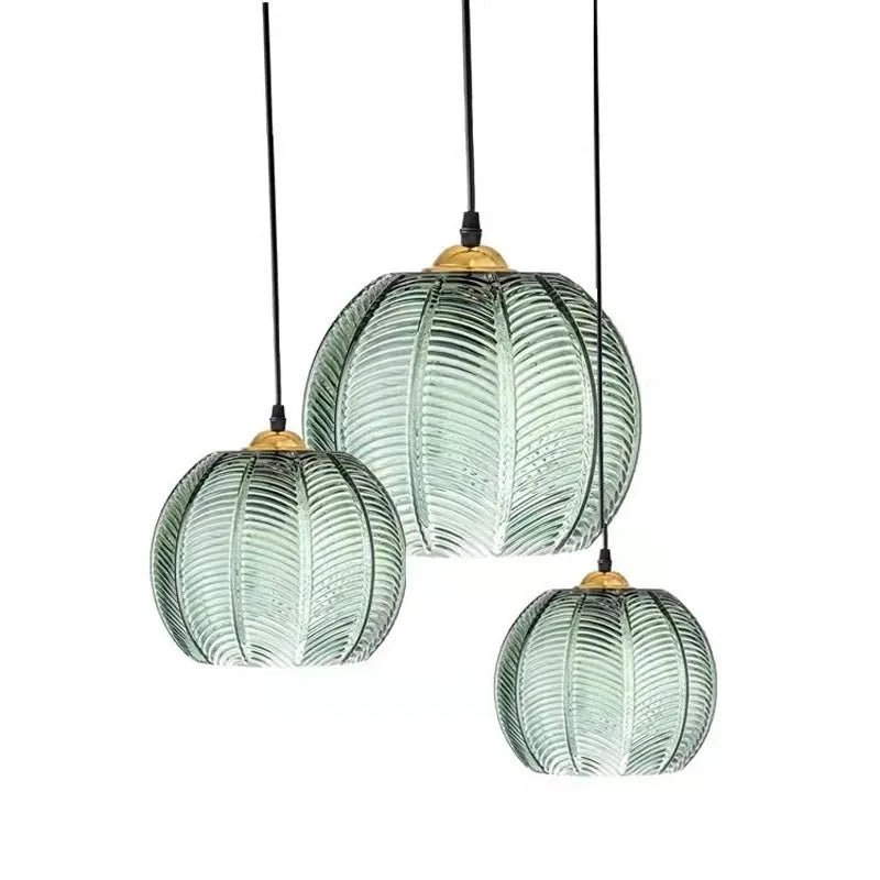 Pendant Light - Nordic Glass Green Leaf Pattern Fixture SW-36210789 - SWEET-LIGHTS
