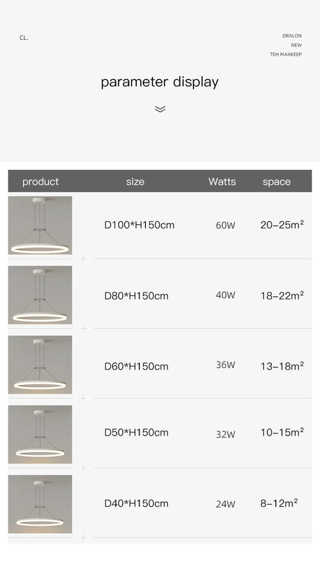 Pendant Light - Modern Minimalist Led Pendant Lamp For Living Room Bedroom Dining Kitchen Black Ring Chandelier SW-36210347 - SWEET-LIGHTS