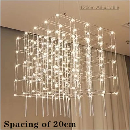 Chandelier - Chrome Square LED Pendant Lamp Stainless Steel For Hall Foyer Restaurant Adjustable Cord SW-36210487 - SWEET-LIGHTS