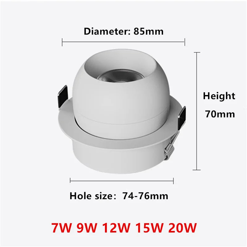 Spotlight - Embedded Rotating LED Downlights 7W9W12W15W20W Anti Glare COB Spot Lights AC90-260V SW-36210453 - SWEET-LIGHTS