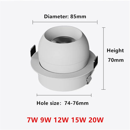 Spotlight - Embedded Rotating LED Downlights 7W9W12W15W20W Anti Glare COB Spot Lights AC90-260V SW-36210453 - SWEET-LIGHTS