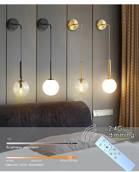 Wall Light - Nordic 2.4G Remote Control Dimming Black/Gold Lamp SW-36210345 - SWEET-LIGHTS