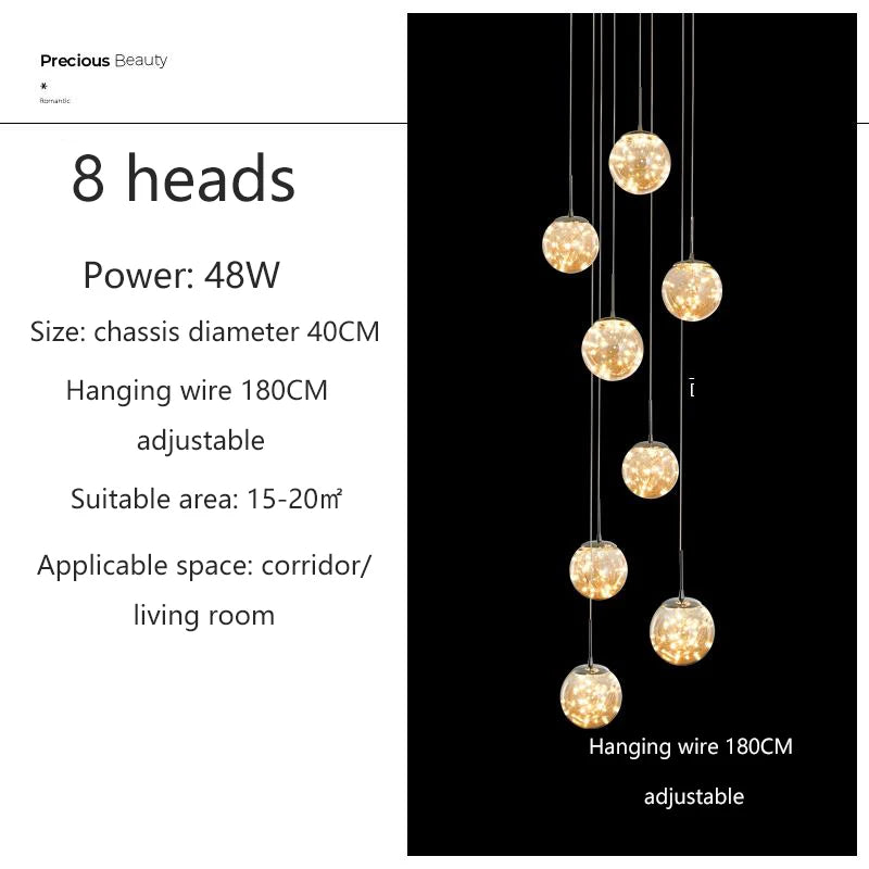 Pendant Light - Modern Led Chandelier Glass Ball Dimmable for Staircase Living Room SW-36210345 - SWEET-LIGHTS