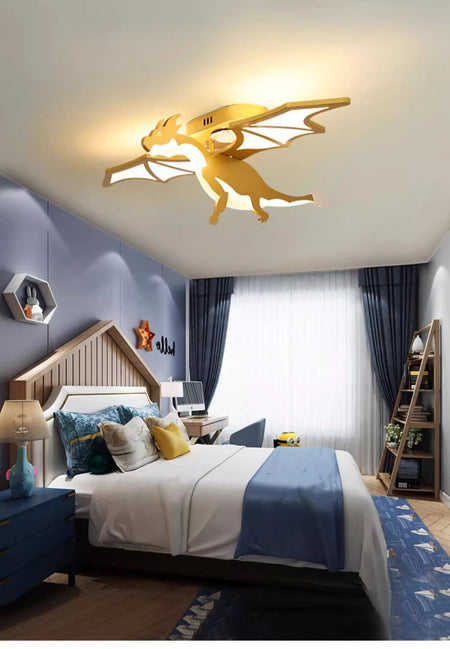 Children Lighting - Golden Dinosaur Fire Breathing Dragon Ceiling Lamps LED Children's Room Light Boy Bedroom Nursery SW-36210345 - SWEET-LIGHTS