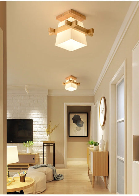Ceiling Light - Modern Glass Lamp with Wooden Frame for Living Room Dining Kitchen SW-36210457 - SWEET-LIGHTS