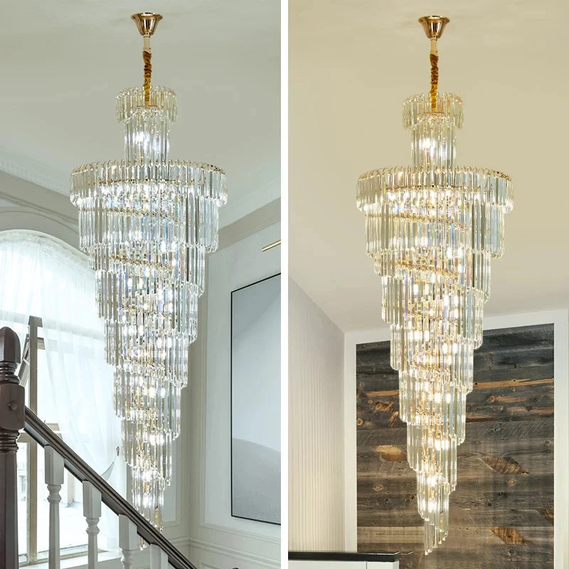 Chandelier - Long Crystal Staircase Gold Modern Lamp Luxury Villa Home Decor SW-36210458 - SWEET-LIGHTS