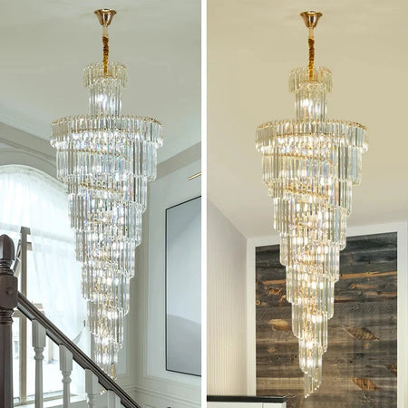 Chandelier - Long Crystal Staircase Gold Modern Lamp Luxury Villa Home Decor SW-36210458 - SWEET-LIGHTS