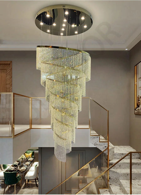 Chandelier - Large Spiral Design Crystal Chandelier For Staircase Hallway Lobby Modern LED Cristal Lamp Luxury Home Decor SW-36210345 - SWEET-LIGHTS