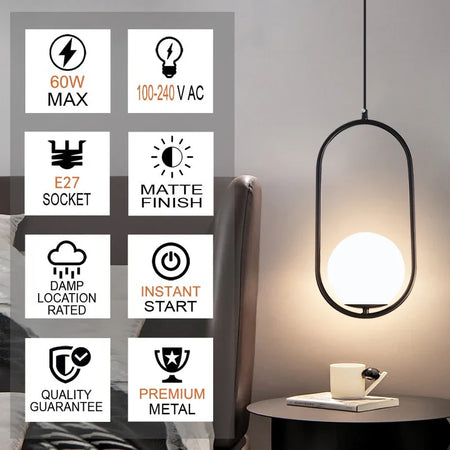 Pendant Light - Modern Glass Ball LED Hanging Lamp Brass Black Chrome SW-36210347 - SWEET-LIGHTS