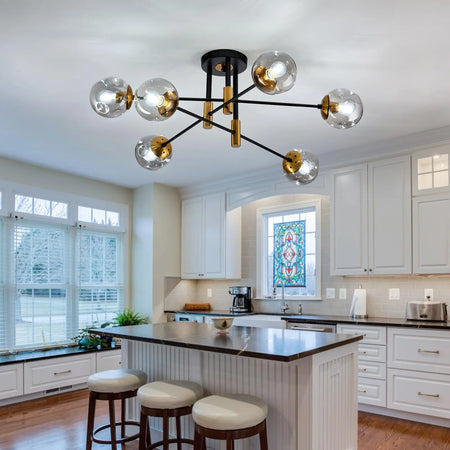 Ceiling Light - Modern 6 Light Glass Globe Shade Sputnik Chandelier Black Semi Flush Mount SW-36210789 - SWEET-LIGHTS