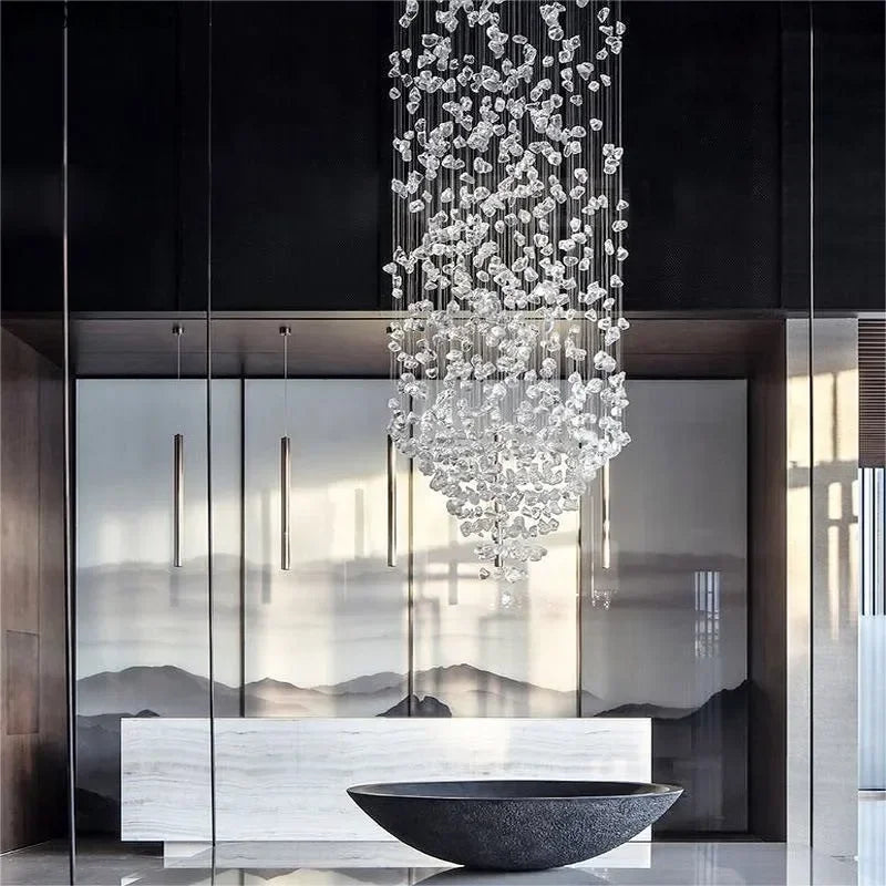 Chandelier - Modern Stone Crystal LED Chandelier Large Luxury Staircase Living Room Light Fixture SW-36210457 - SWEET-LIGHTS