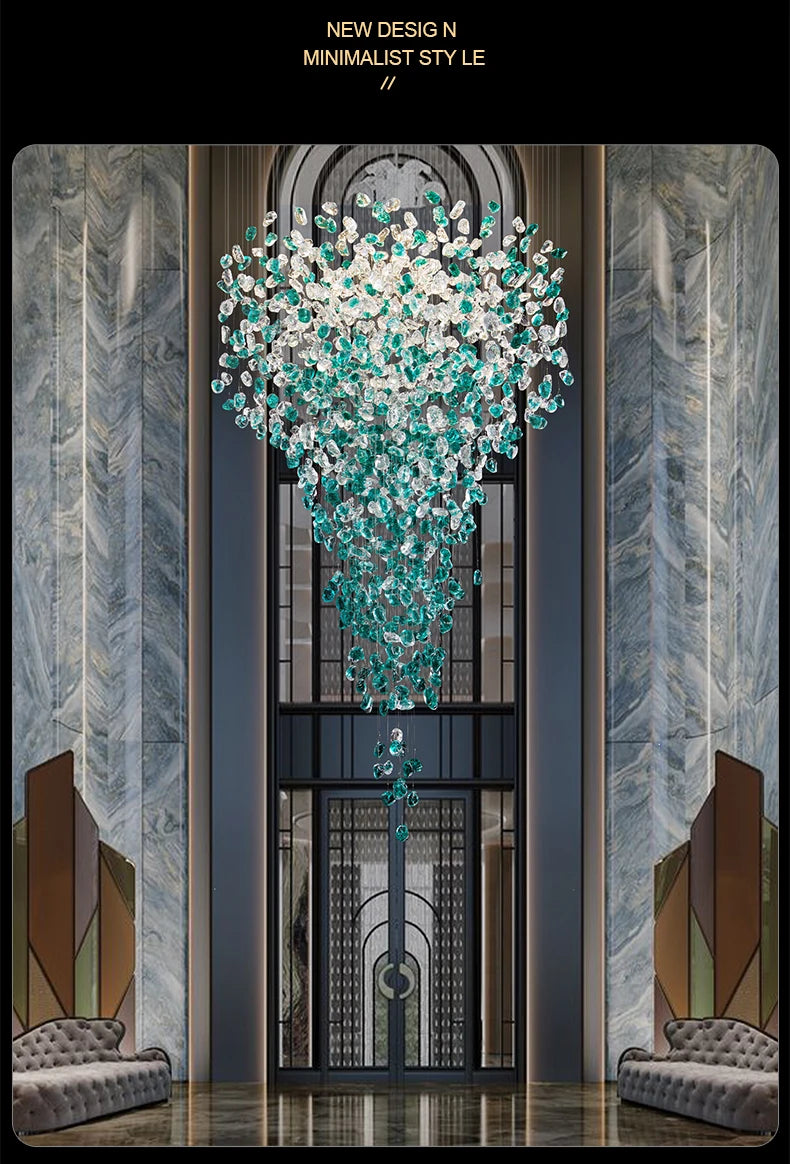 Chandelier - Luxury Large Green Crystal Stone for Lobby Staircase LED SW-36210347 - SWEET-LIGHTS