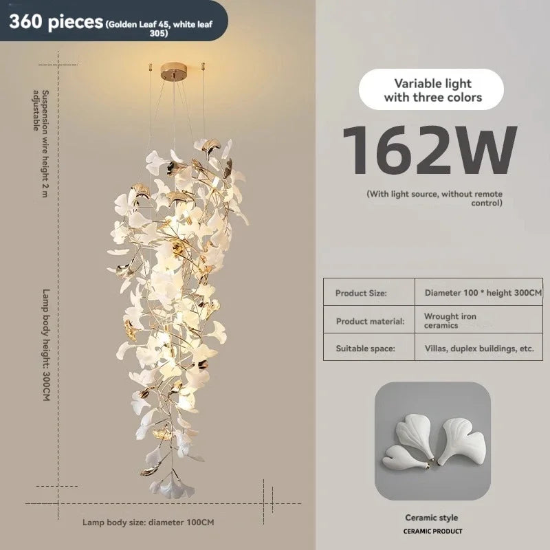 Chandelier - NEW Luxury Staircase Ginkgo Leaf Pendant Lighting SW-36210347 - SWEET-LIGHTS