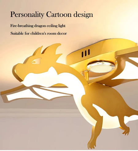 Children Lighting - Golden Dinosaur Fire Breathing Dragon Ceiling Lamps LED Children's Room Light Boy Bedroom Nursery SW-36210345 - SWEET-LIGHTS