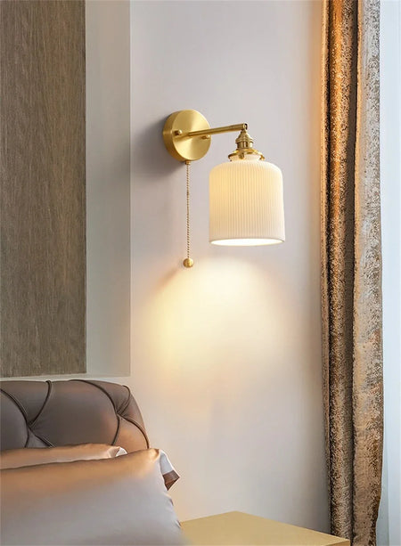 Wall Light - Modern White Ceramic Wall Mounted Lamps for Hotel Bedroom Bedside Pull Switch Sconce Nordic Hallway Aisle SW-36210458 - SWEET-LIGHTS