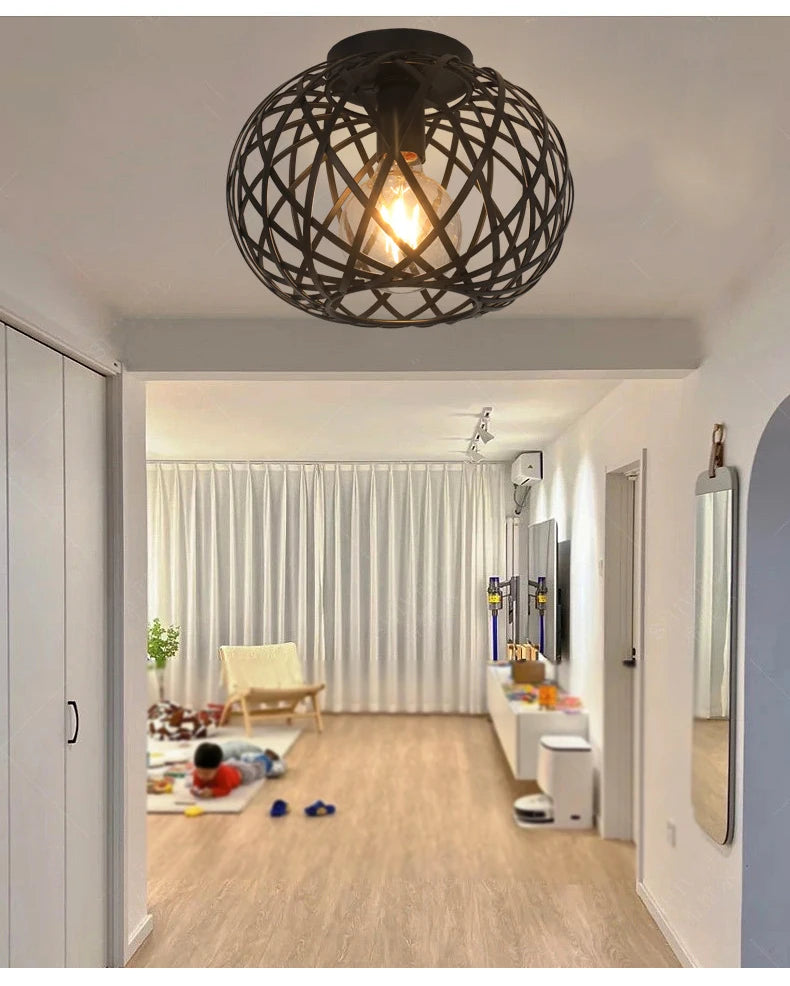 Ceiling Light - Bedroom Living Room Restaurant Kitchen Iron Mesh Black Retro Lamp SW-36210348 - SWEET-LIGHTS