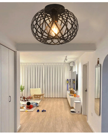 Ceiling Light - Bedroom Living Room Restaurant Kitchen Iron Mesh Black Retro Lamp SW-36210348 - SWEET-LIGHTS